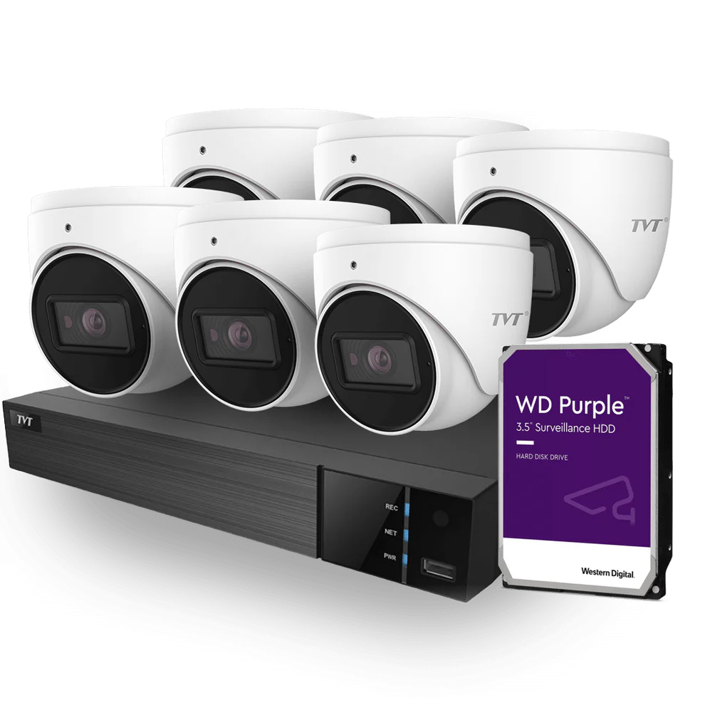 TVT 6MP Camera Kit, 6 x 6MP Mini Turret Camera with 8ch NVR + 4TB HDD