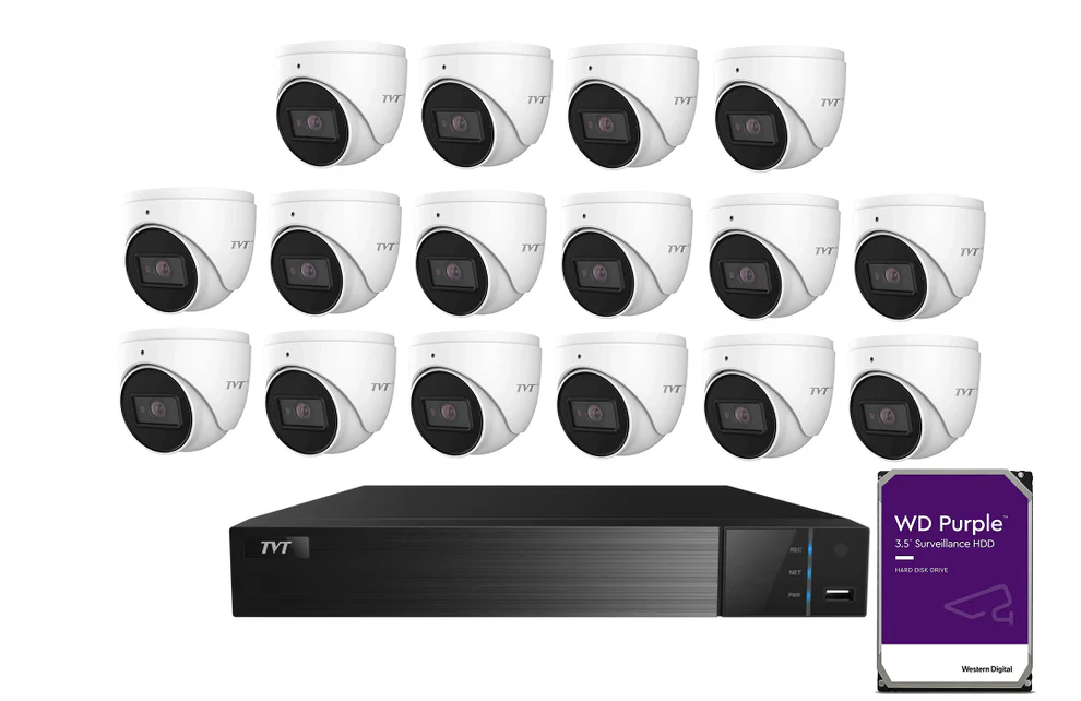 TVT 6MP Camera Kit, 16 x 6MP Mini Turret Camera with 16ch NVR + 6TB HDD